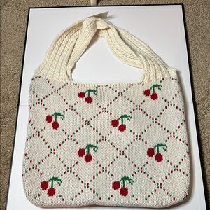 NWT Cherry Patterned Cream Knit Tote Bag